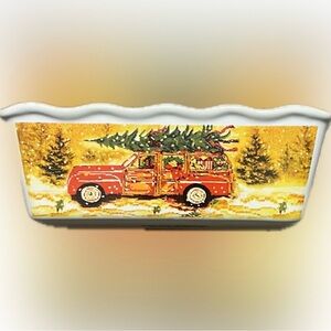 💥Old Time Pottery Mini Loaf Baking Pan Ceramic Red Truck Christmas Holiday